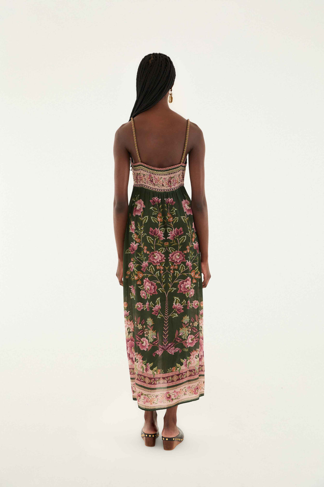 GREEN FLOWERING GARDEN TREE SLEEVELESS MIDI DRESS