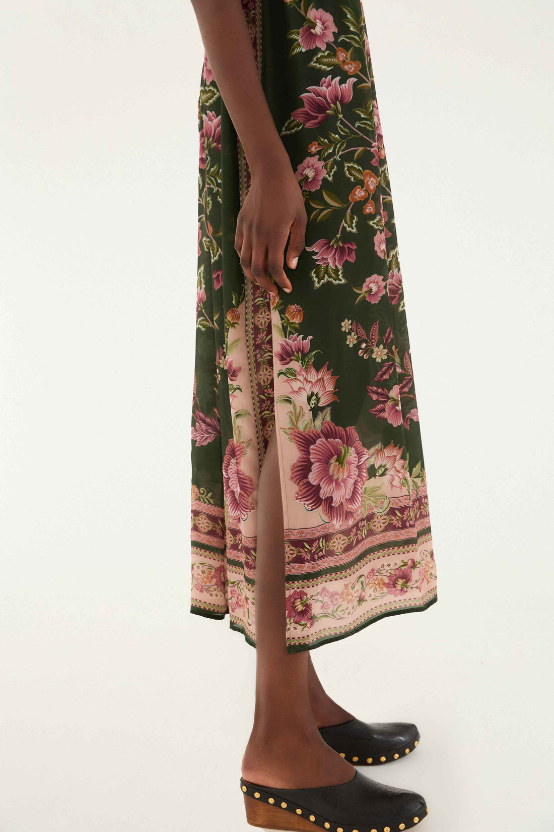 GREEN FLOWERING GARDEN TREE SLEEVELESS MIDI DRESS