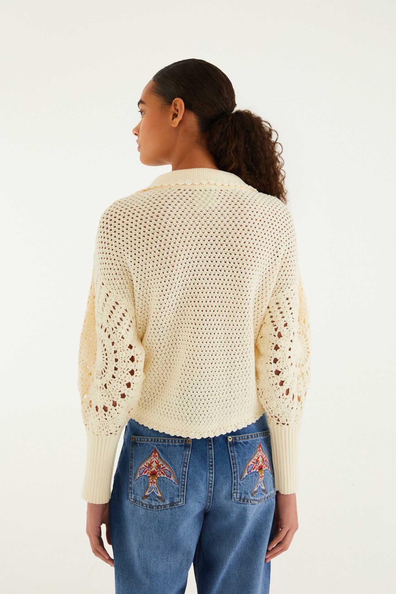 OFF WHITE POLO CROCHET SWEATER