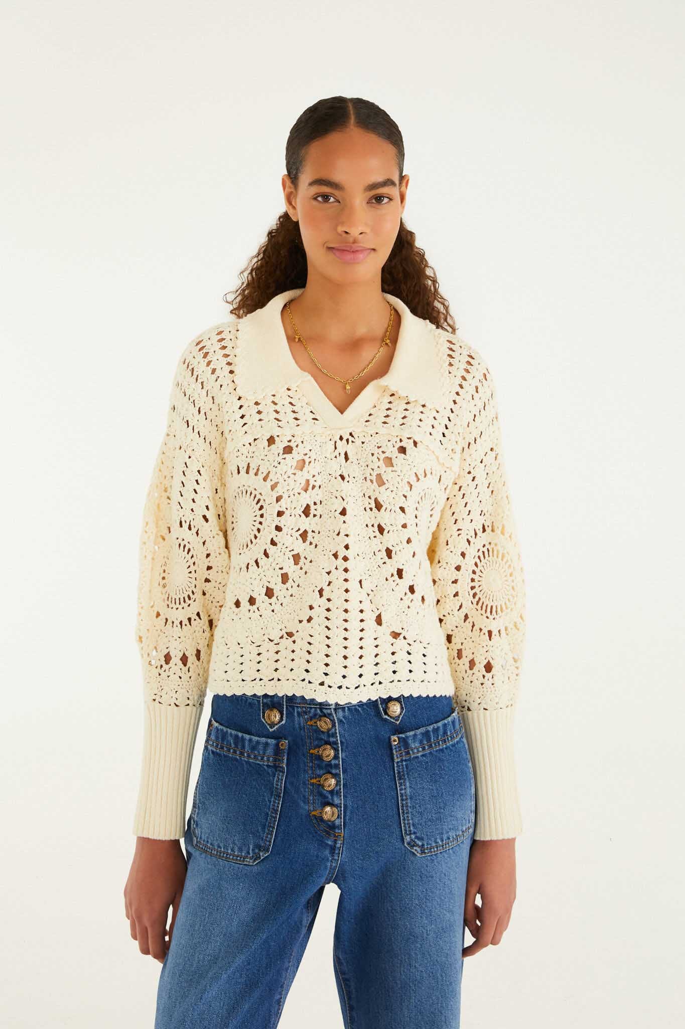 OFF WHITE POLO CROCHET SWEATER