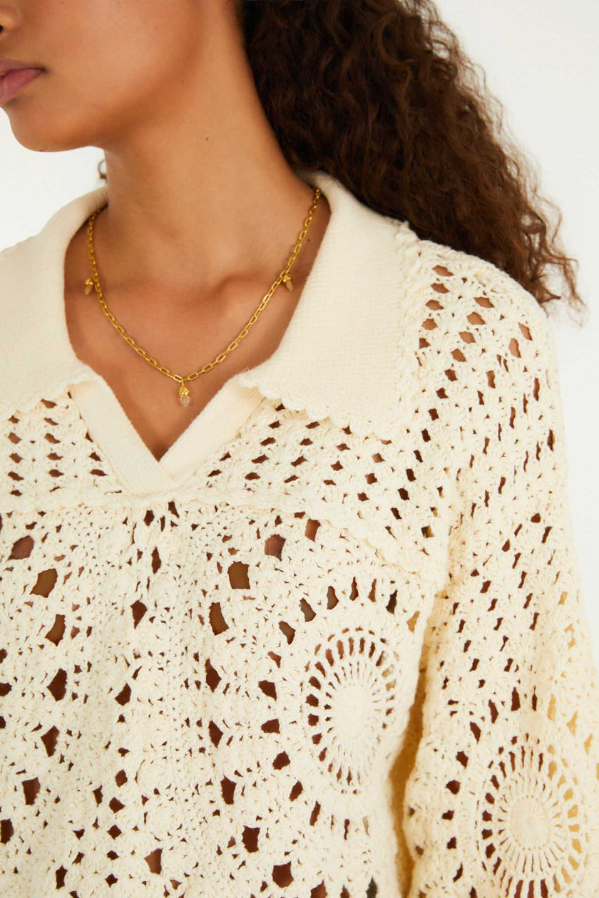 OFF WHITE POLO CROCHET SWEATER
