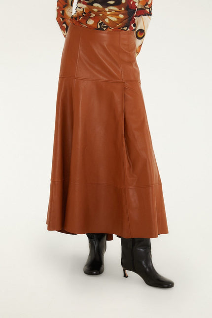 PLEATS LEATHER MIDI SKIRT