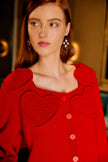 RED 3D HEARTFUL PUFF SLEEVE KNIT CARDIGAN