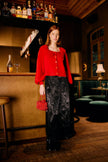 RED 3D HEARTFUL PUFF SLEEVE KNIT CARDIGAN