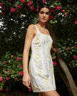 FITTED SMOCKED BACK MINI DRESS IN WILDFLOWER STRIPES PRINT