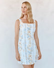 FITTED SMOCKED BACK MINI DRESS IN WILDFLOWER STRIPES PRINT