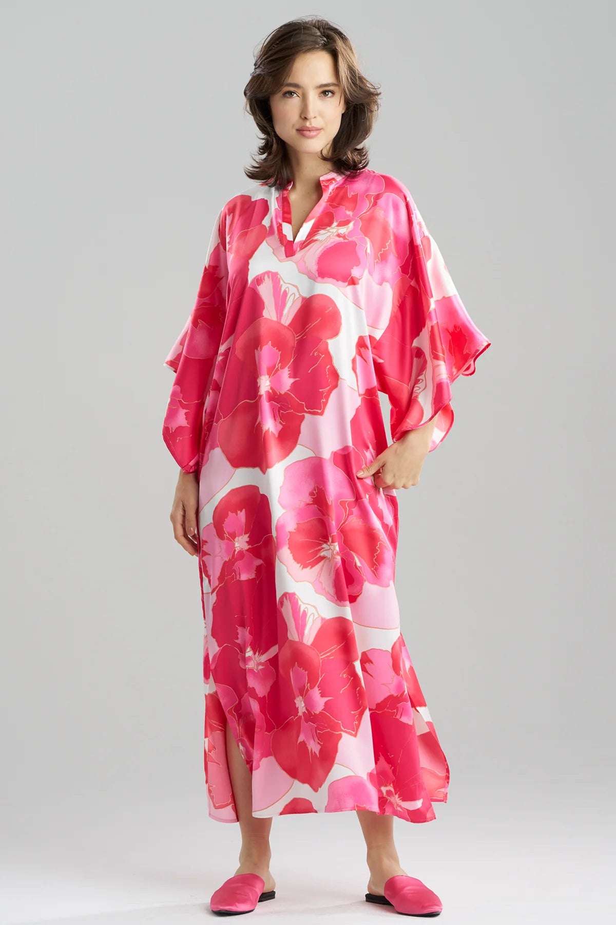 FLORIA PRINTED SATIN MANDARIN CAFTAN