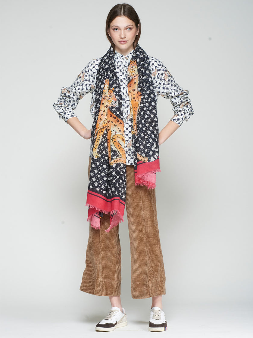 LEOPARD AND STAR PRINT FOULARD