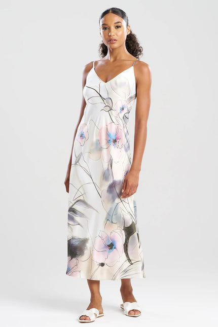 HIYAKU PRINTED CHARMEUSE SLIP DRESS