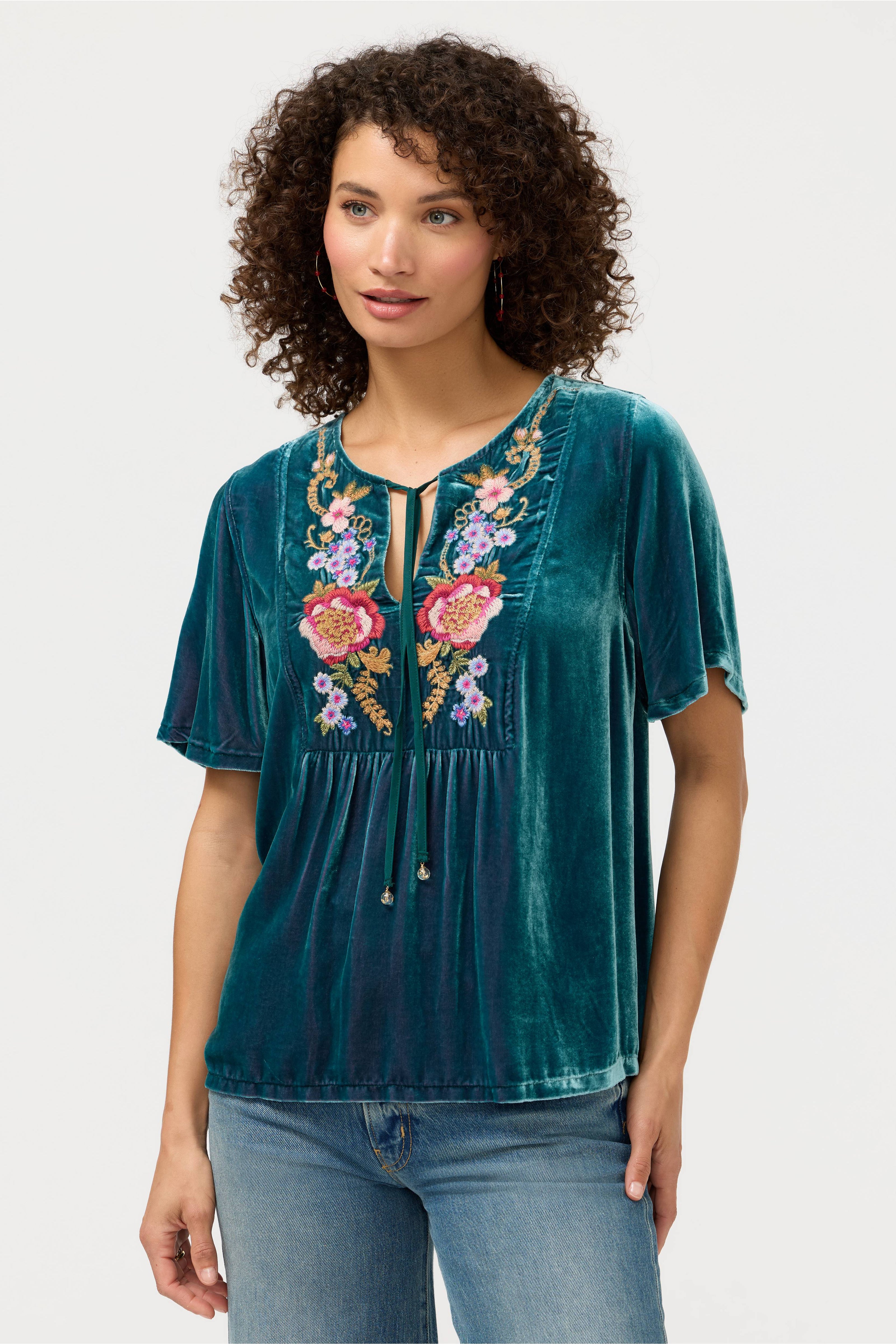 VELVET YOKE BLOUSE  AERUS