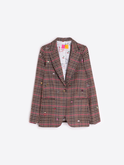 HEATHER PLAID JACKET WITH EMBROIDERY