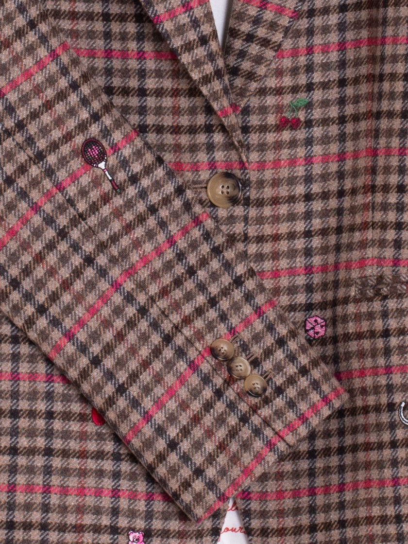 HEATHER PLAID JACKET WITH EMBROIDERY