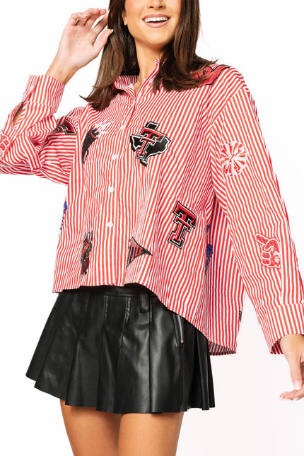 LICENSED TEXAS TECH MINI ICON STRIPED BUTTON DOWN