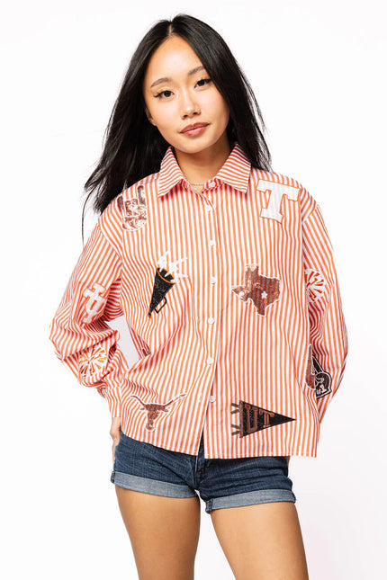 LICENSED TEXAS MINI ICON STRIPED BUTTON DOWN