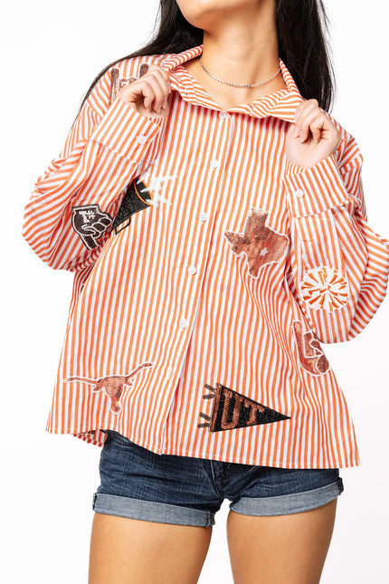 LICENSED TEXAS MINI ICON STRIPED BUTTON DOWN