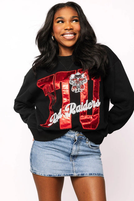 LICENSED TEXAS TECH METALLIC WORD WITH ICONS SWEATSHIRT