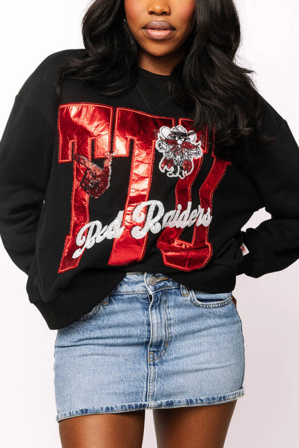 LICENSED TEXAS TECH METALLIC WORD WITH ICONS SWEATSHIRT