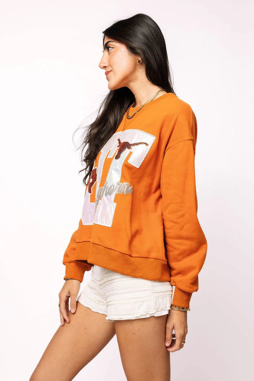 LICENSED TEXAS METALLIC WORD WITH ICONS SWEATSHIRT