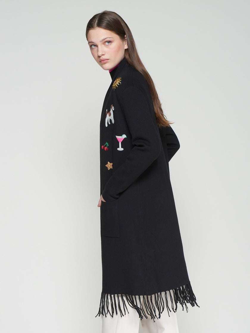 EMBROIDERED KNITWEAR CARDIGAN WITH FRINGES