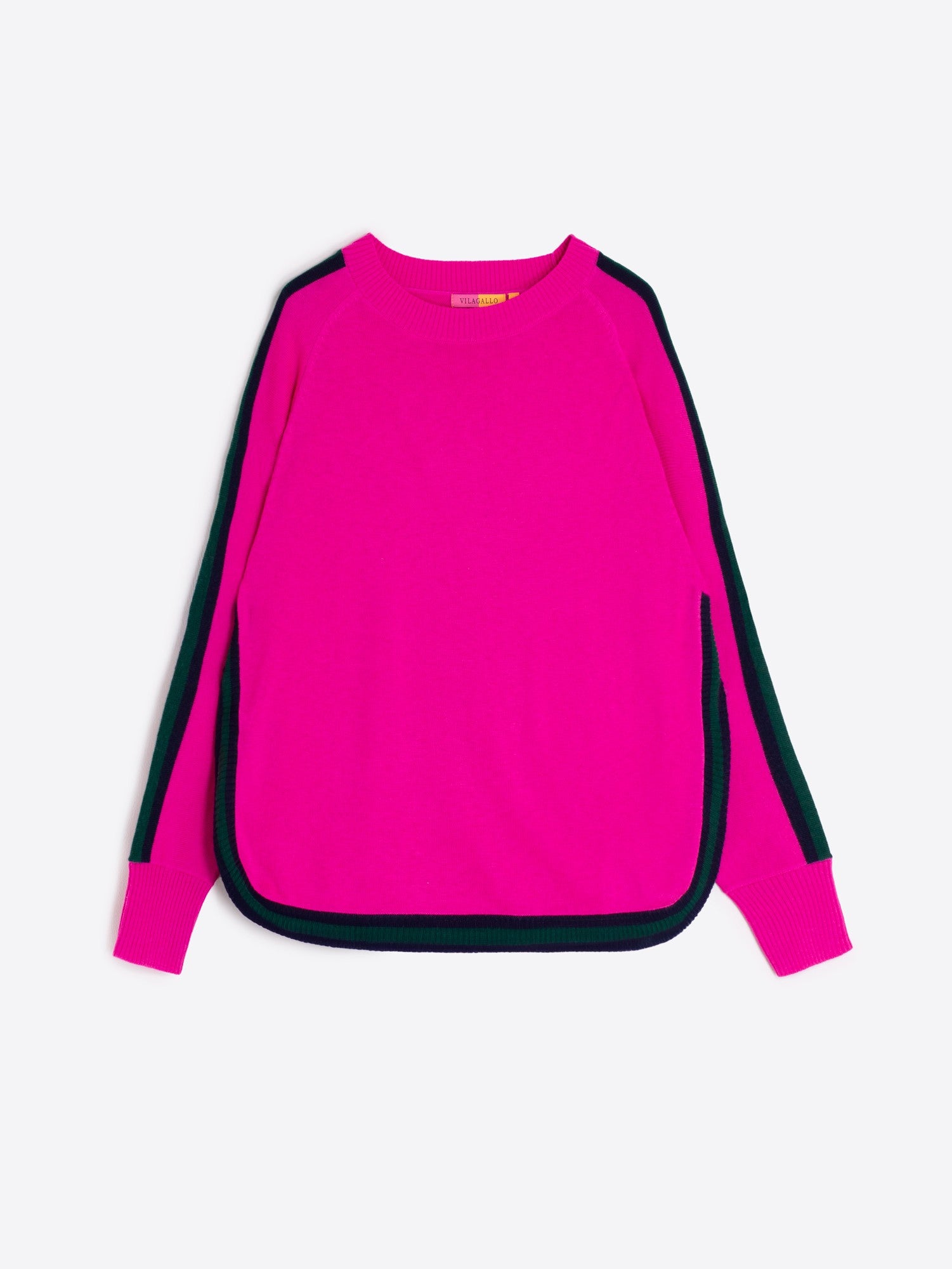 PINK WOOL SWEATER WITH NAVY TRIM