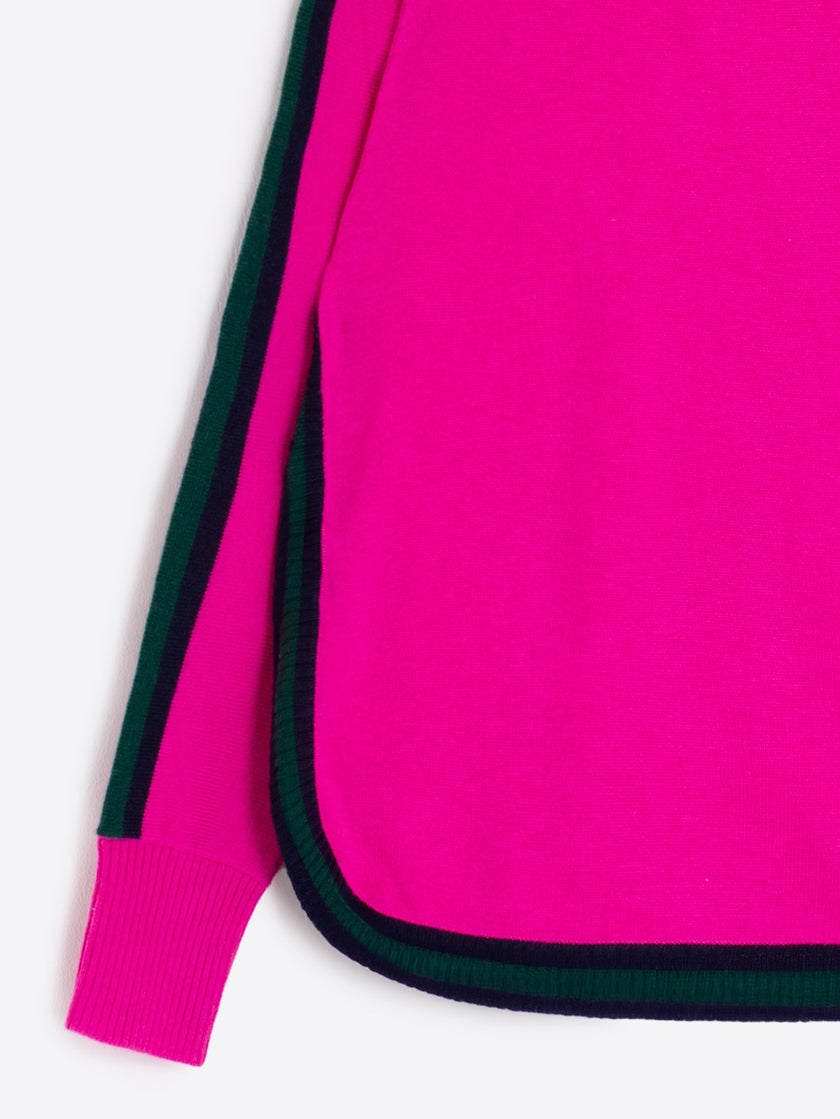 PINK WOOL SWEATER WITH NAVY TRIM