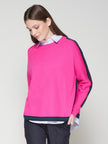 PINK WOOL SWEATER WITH NAVY TRIM