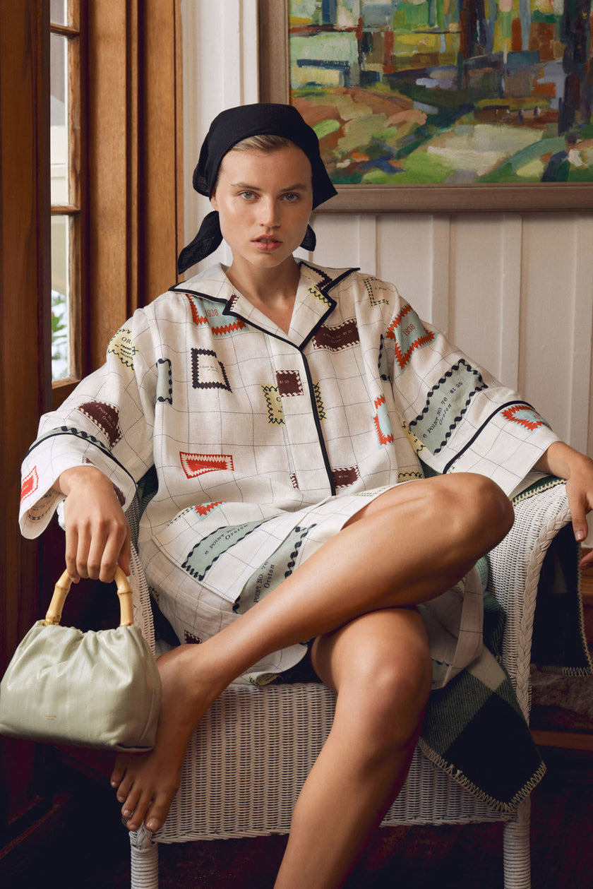 VINTAGE LABEL PRINT TUNIC DRESS