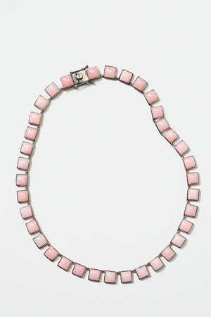 LARGE TILE RIVIERE NECKLACE PINK OPAL