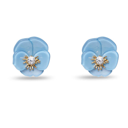 CORNFLOWER BLUE PANSY BUTTON EARRINGS