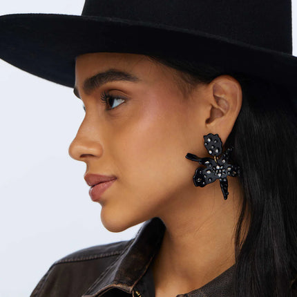 JET SPARKLE SMALL PAPER LILY EARRINGS