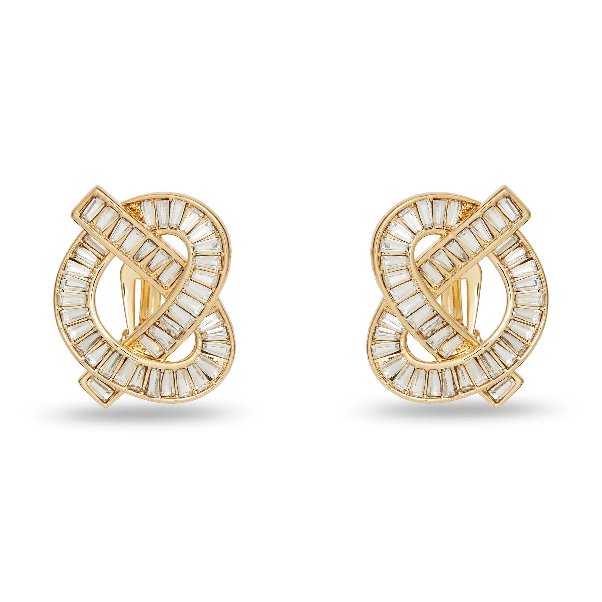 GOLD CRYSTAL PRETZEL CLIP ON EARRINGS