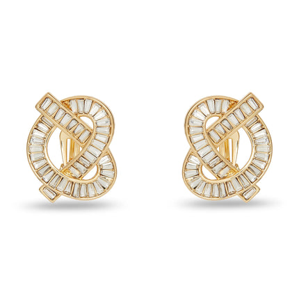 GOLD CRYSTAL PRETZEL CLIP ON EARRINGS