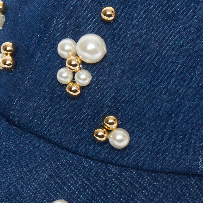 SCATTERED PEARL DENIM BASEBALL CAP