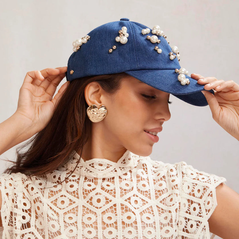 SCATTERED PEARL DENIM BASEBALL CAP