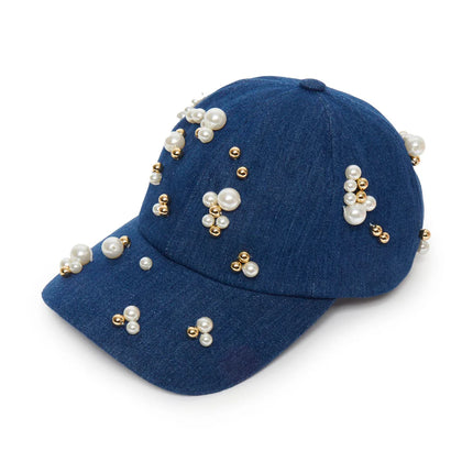 SCATTERED PEARL DENIM BASEBALL CAP