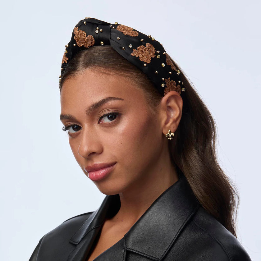 CARMEL JET KNOTTED LACE EMBELLISHED HEADBAND