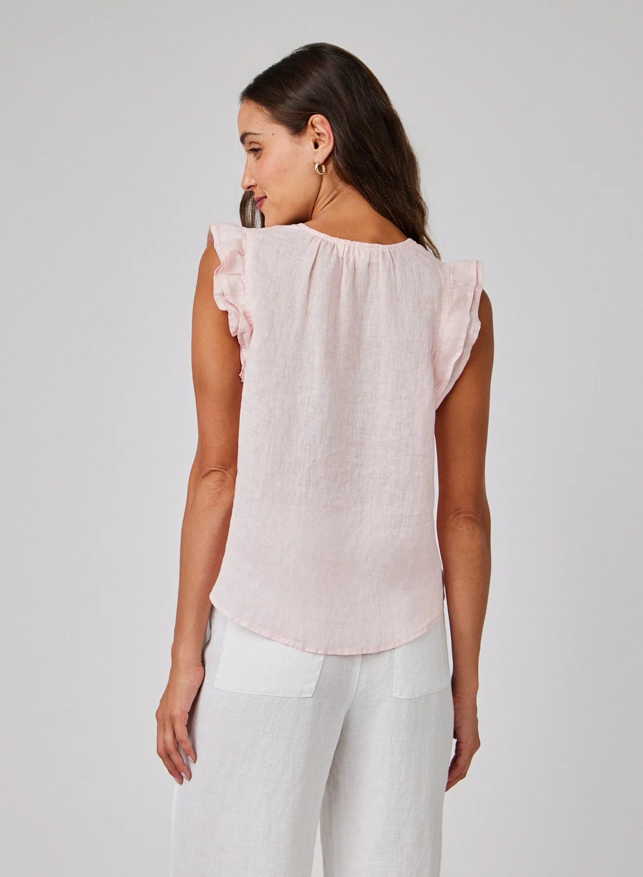 LINEN RUFFLE SLEEVE TOP