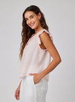 LINEN RUFFLE SLEEVE TOP