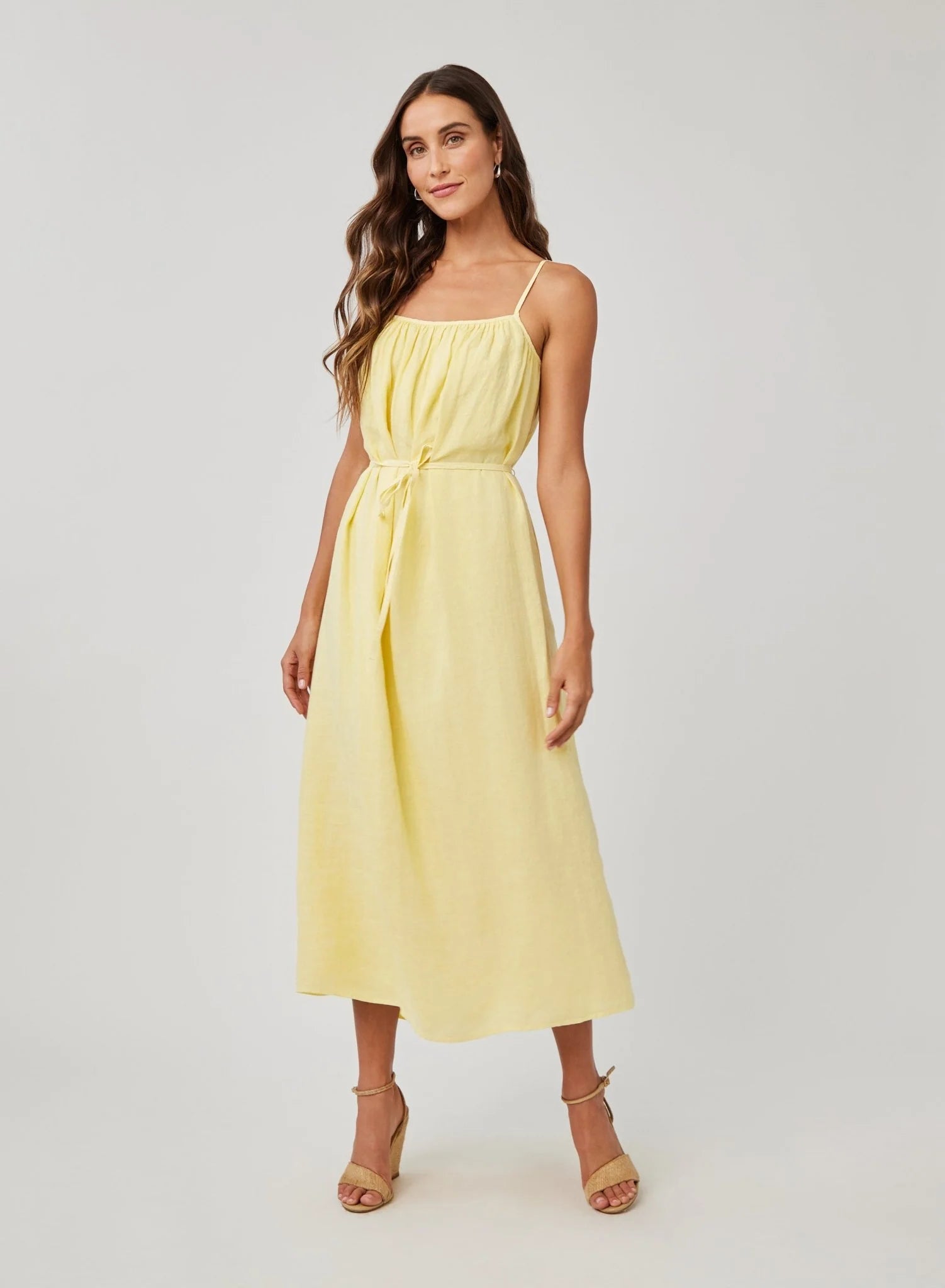 LINEN SHIRRED MAXI DRESS