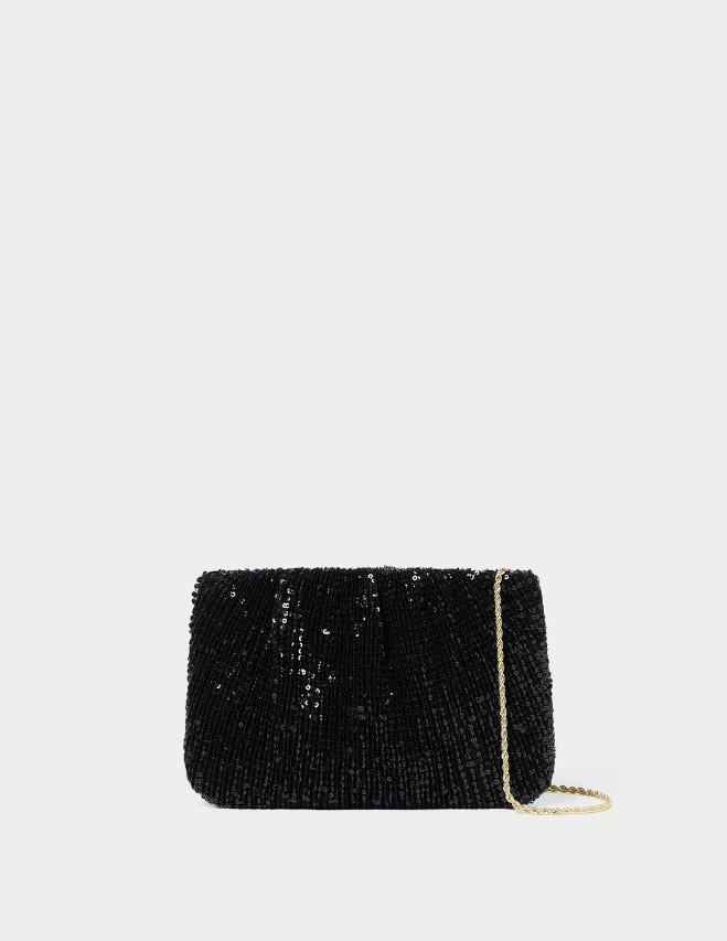 BRIT BLACK SEQUIN FLAT CLUTCH