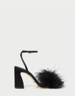 MINERVA SATIN AND FEATHER SANDAL