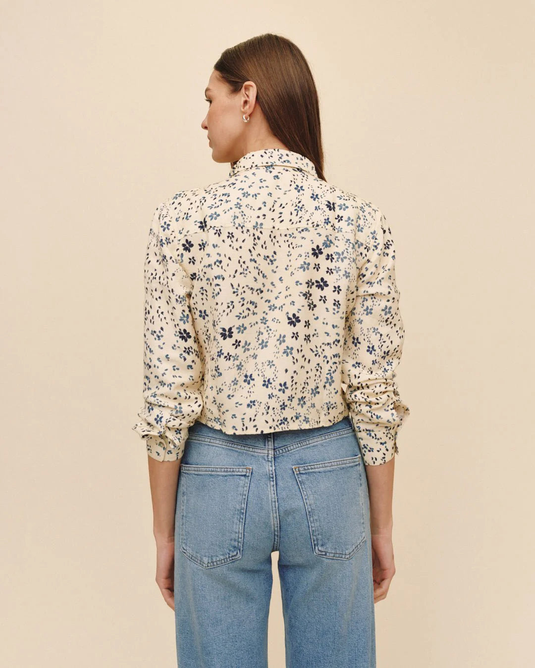LONG SLEEVE CROP SHIRT IN GOLDEN MEADOW PRINT