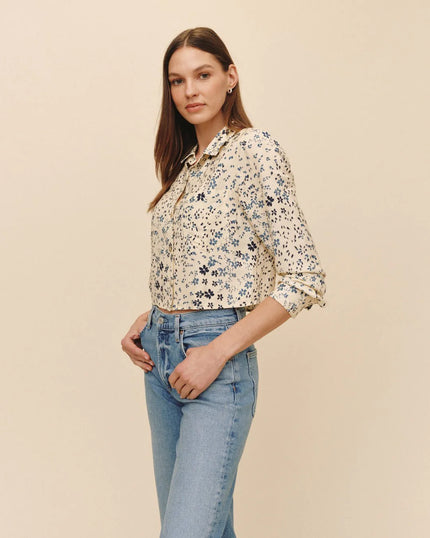 LONG SLEEVE CROP SHIRT IN GOLDEN MEADOW PRINT