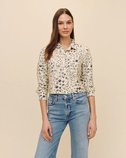 LONG SLEEVE CROP SHIRT IN GOLDEN MEADOW PRINT