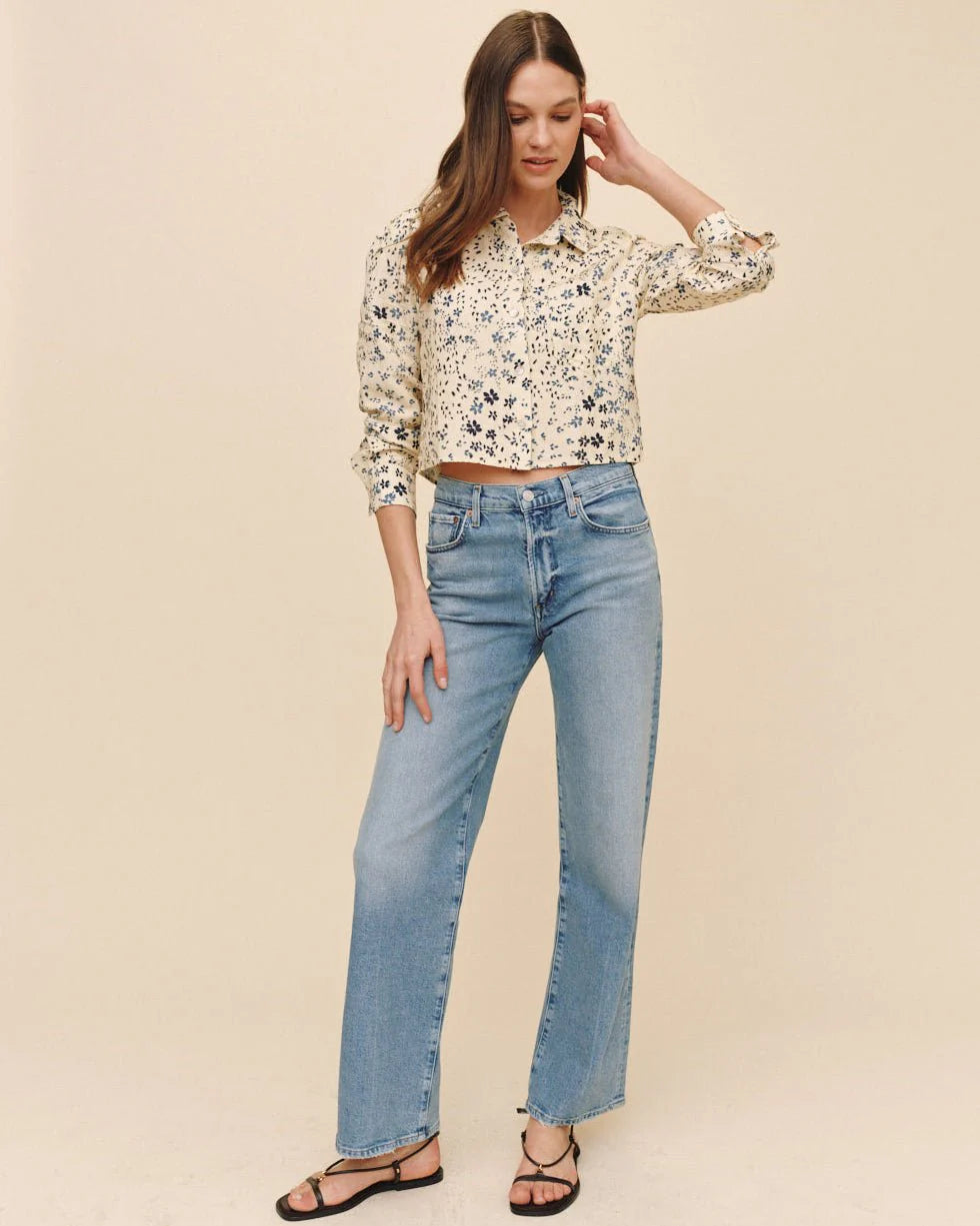 LONG SLEEVE CROP SHIRT IN GOLDEN MEADOW PRINT