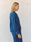 LONG SLEEVE CROPPED SHIRT IN INDIGO STRIPE
