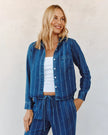 LONG SLEEVE CROPPED SHIRT IN INDIGO STRIPE
