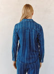 LONG SLEEVE CROPPED SHIRT IN INDIGO STRIPE
