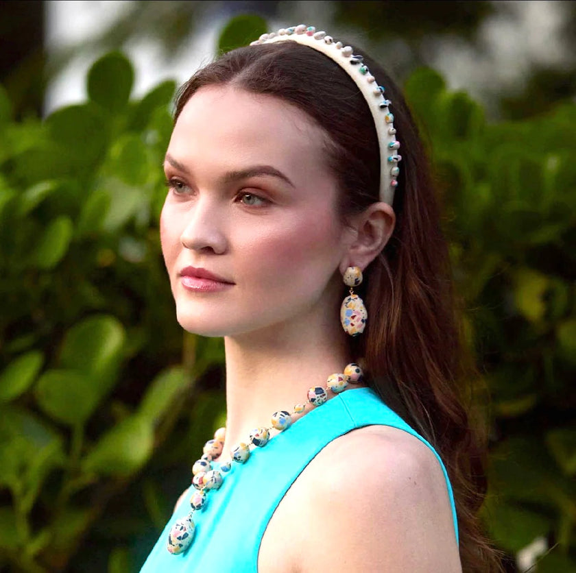 CREAM TERRAZZO BAROQUE DOUBLE DROP EARRINGA