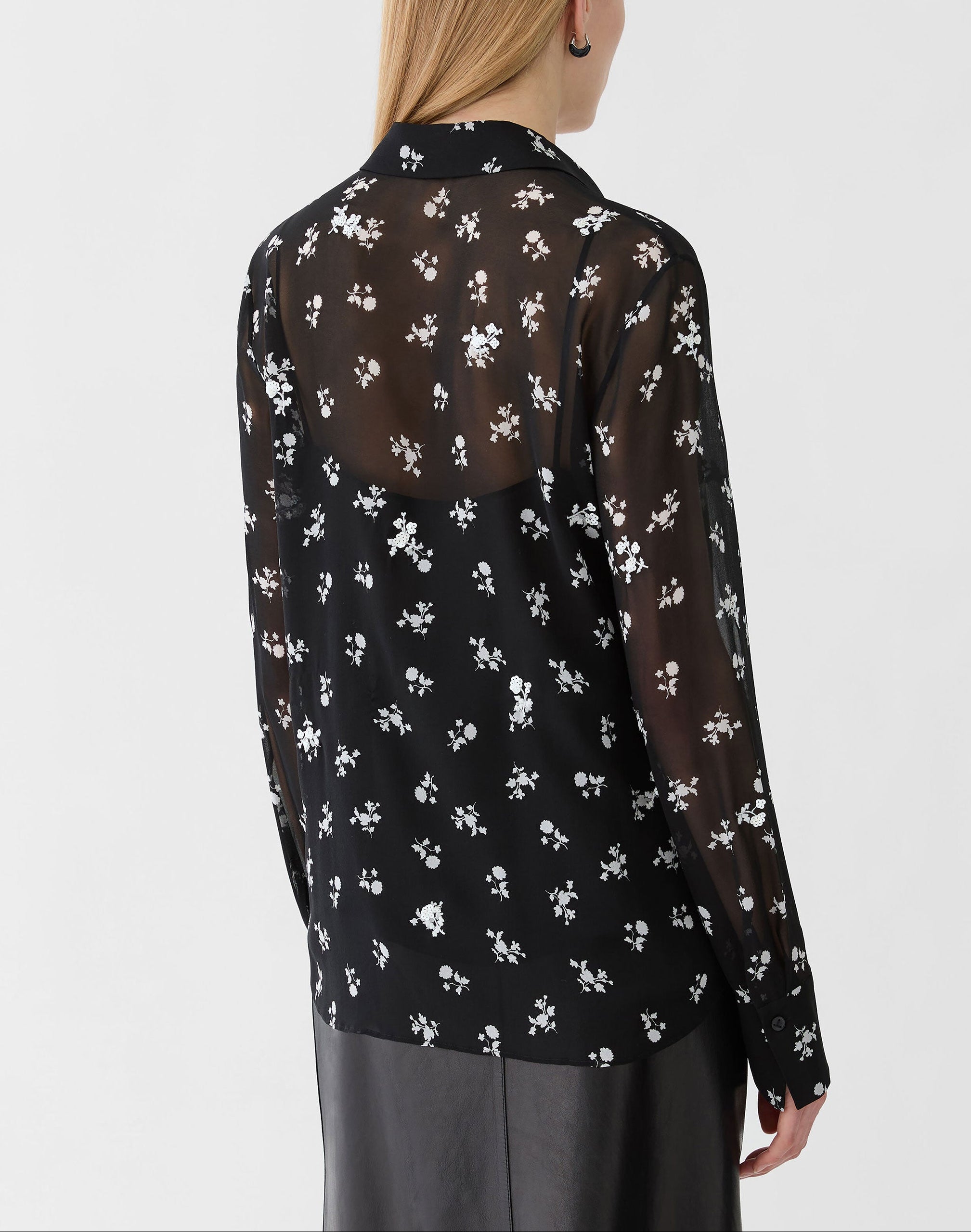 DITSY FLORAL PRINT SILK GEORGETTE EMBELLISHED BLOUSE